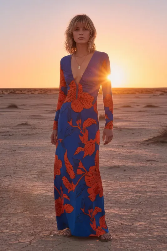 Long Dress Bossa - Blue Hibiscus sold by Poupette St Barth