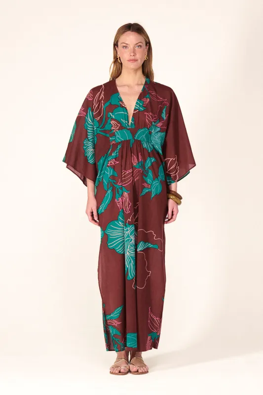 Kaftan Sol - Brown Hibiscus sold by Poupette St Barth
