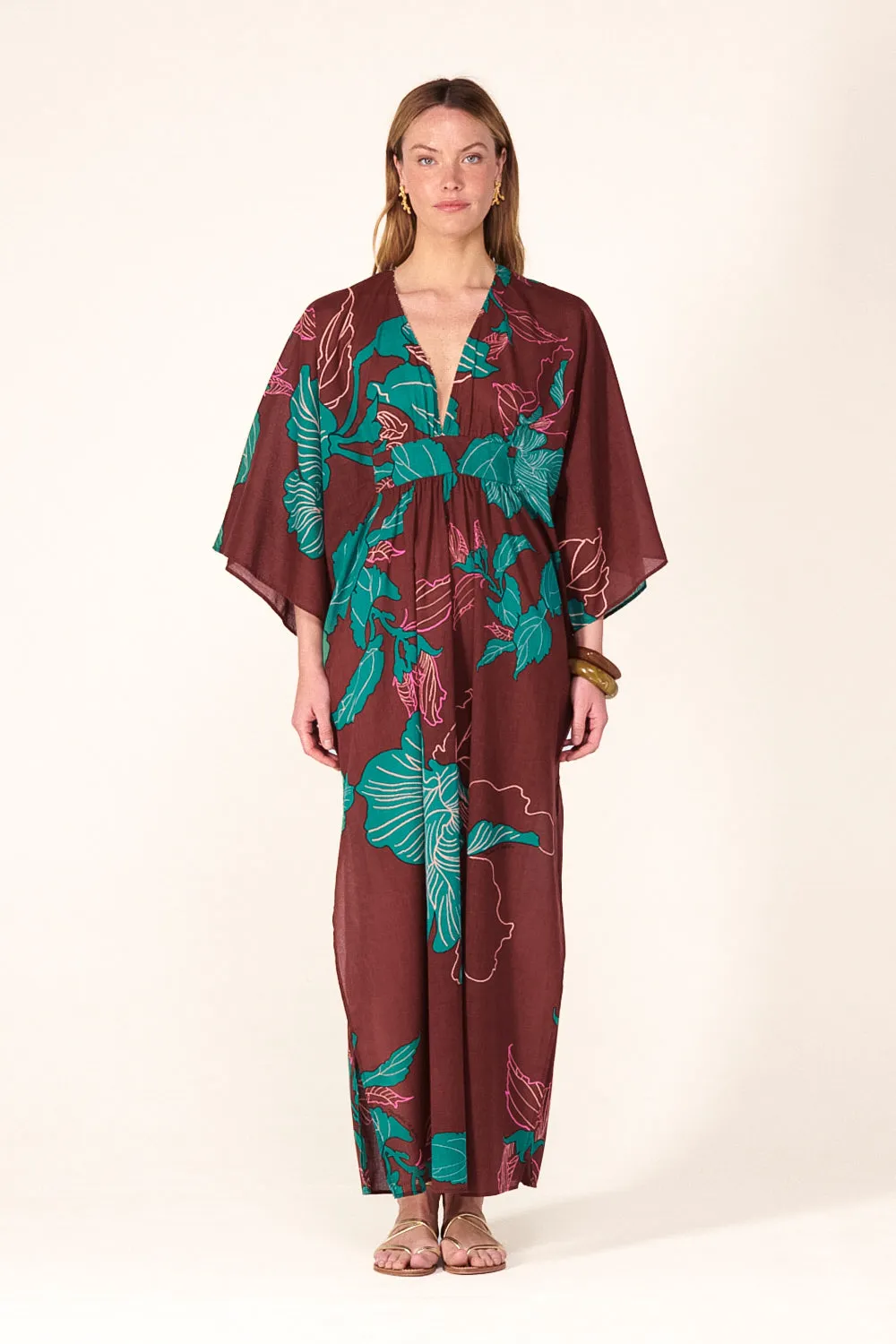 Kaftan Sol - Brown Hibiscus sold by Poupette St Barth