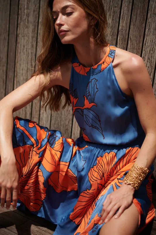 Long Dress Clea - Blue Hibiscus sold by Poupette St Barth