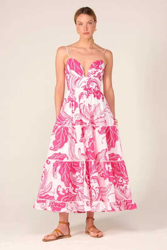 Long Dress Milena - Pink Reef Wave sold by Poupette St Barth