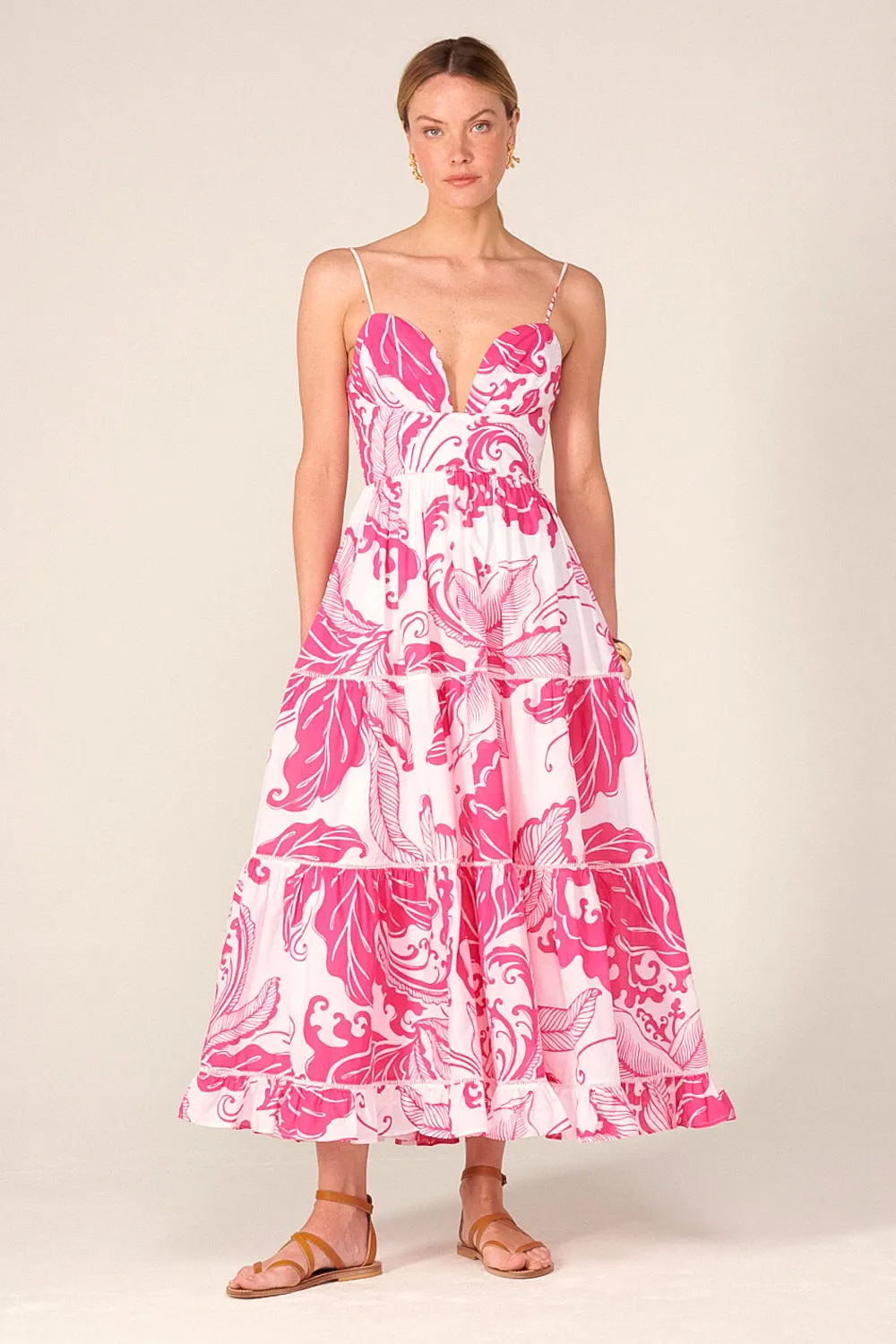 Long Dress Milena - Pink Reef Wave sold by Poupette St Barth