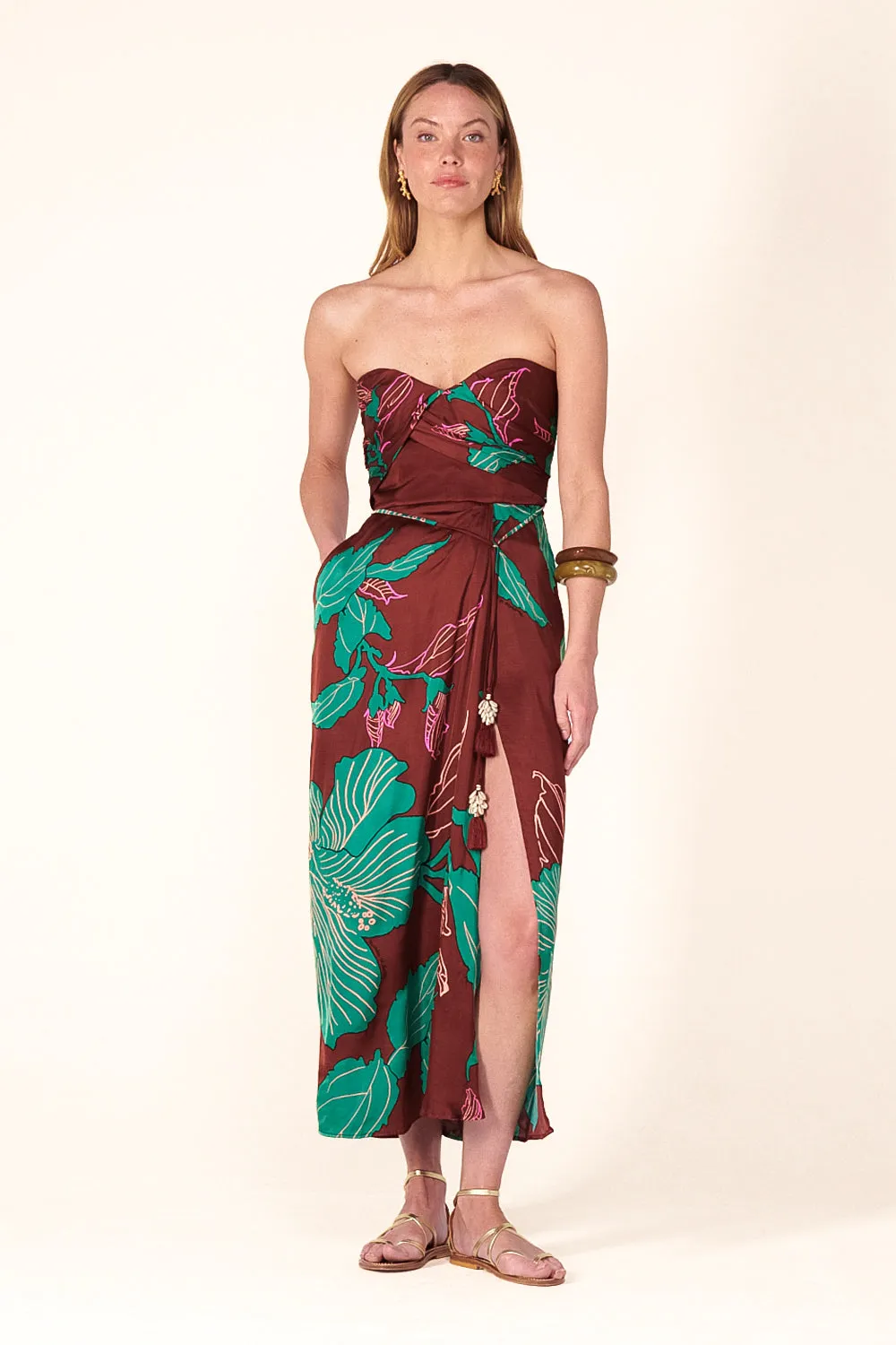 Long Dress Collina - Brown Hibiscus sold by Poupette St Barth