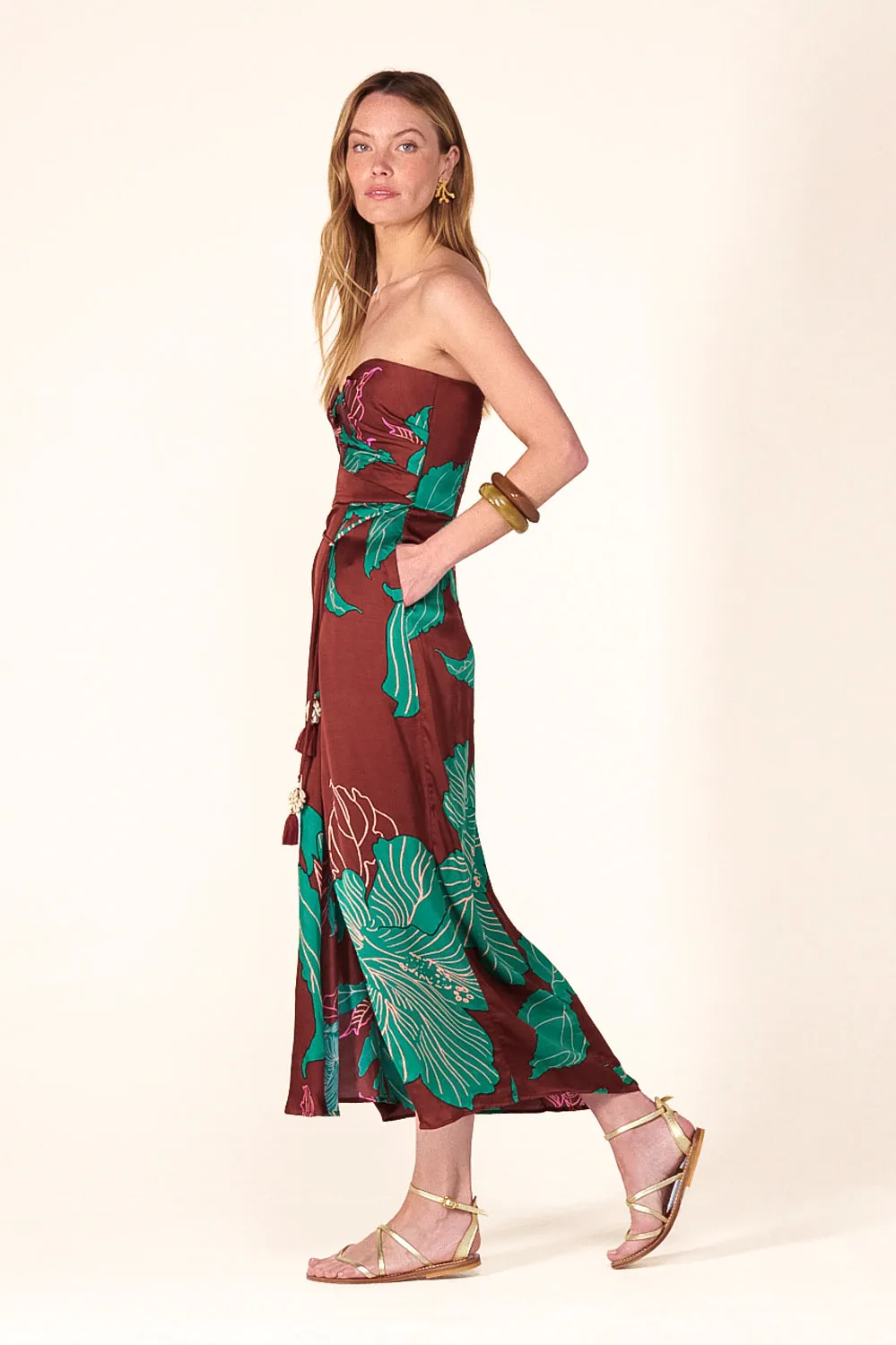 Long Dress Collina - Brown Hibiscus sold by Poupette St Barth product image thumbnail 3