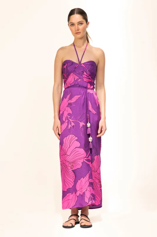 Long Dress Collina - Purple Hibiscus sold by Poupette St Barth