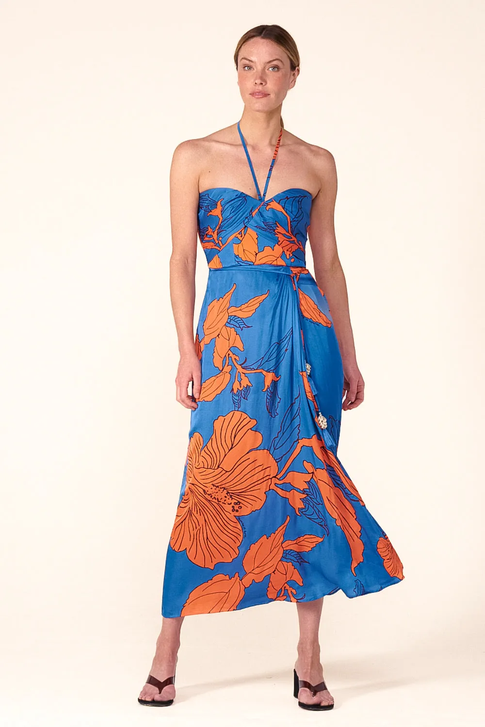 Long Dress Collina - Blue Hibiscus sold by Poupette St Barth