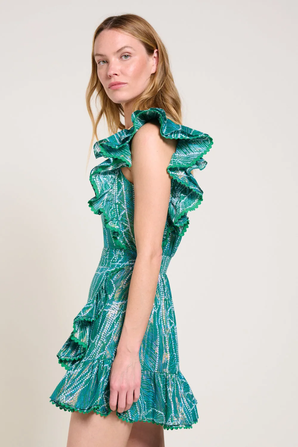 Mini Dress Corinne - Green Akoya sold by Poupette St Barth