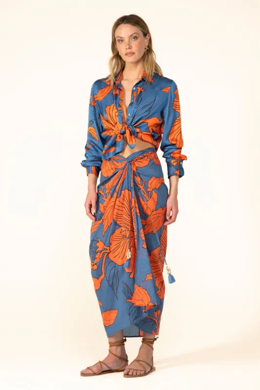 Long Skirt Uma - Blue Hibiscus sold by Poupette St Barth