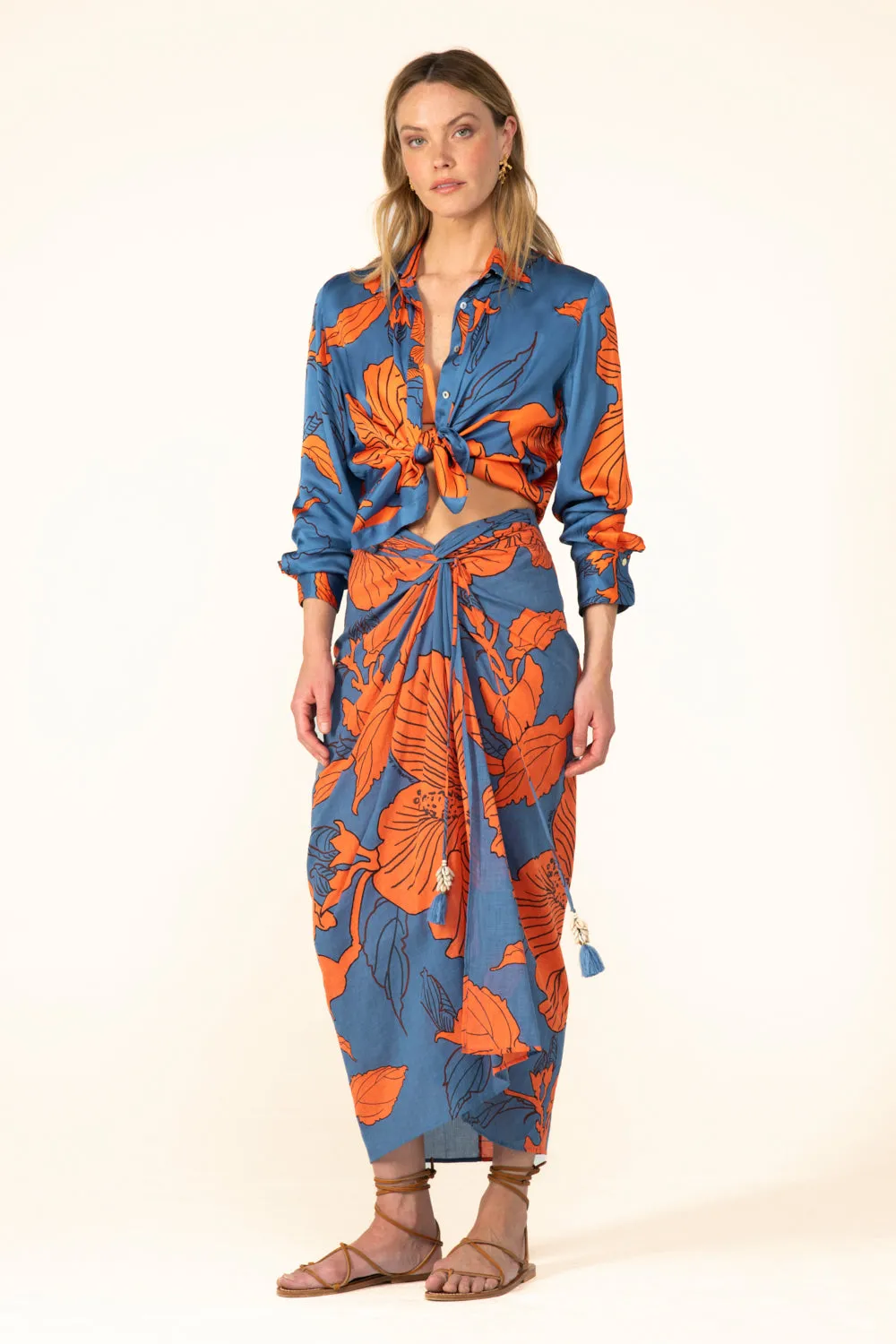Long Skirt Uma - Blue Hibiscus sold by Poupette St Barth