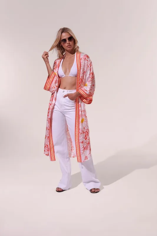 Long Kimono Erica - Orange Macro 70'S Garden made by Poupette St Barth
