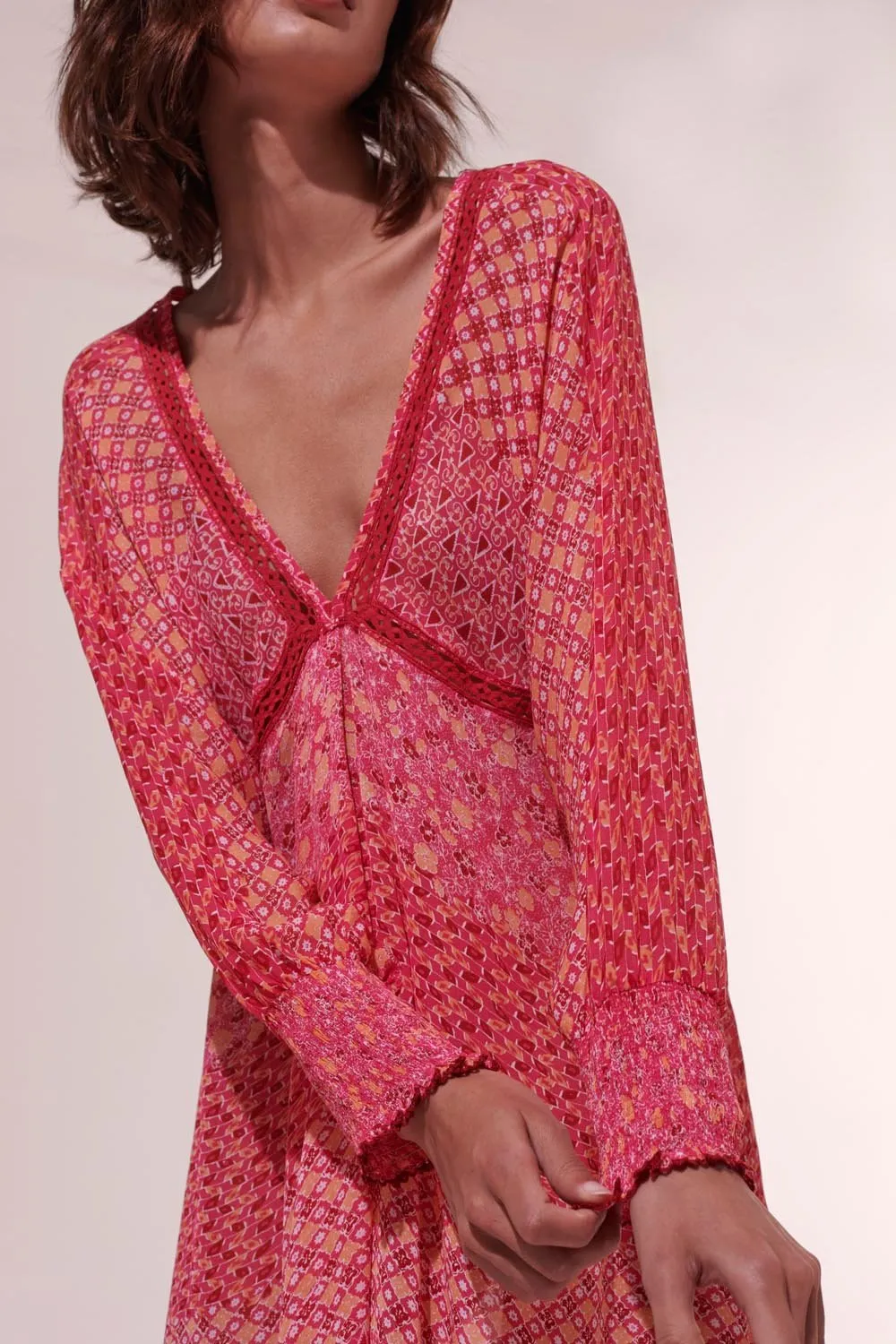 Long Kaftan Allegra - Pink Batik Stripe sold by Poupette St Barth product image thumbnail 4