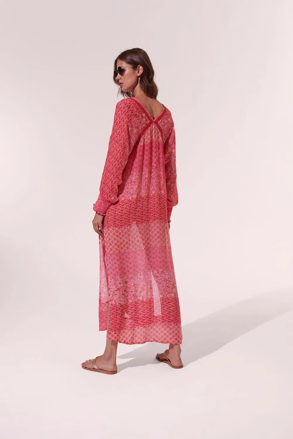 Long Kaftan Allegra - Pink Batik Stripe sold by Poupette St Barth product image thumbnail 3