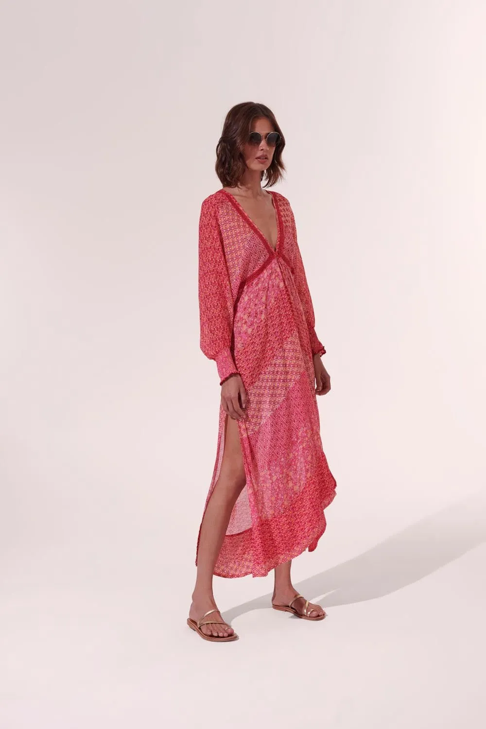 Long Kaftan Allegra - Pink Batik Stripe sold by Poupette St Barth product image thumbnail 2