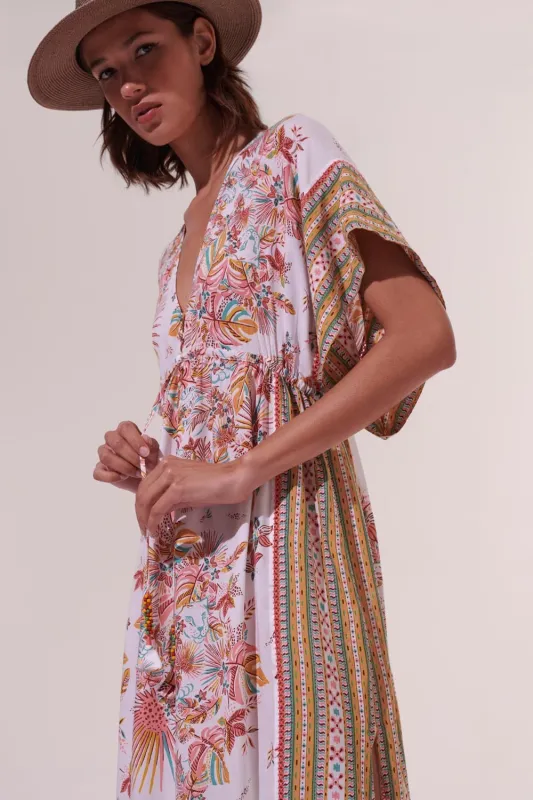 Long Kaftan Amaya - Pink Rainforest sold by Poupette St Barth
