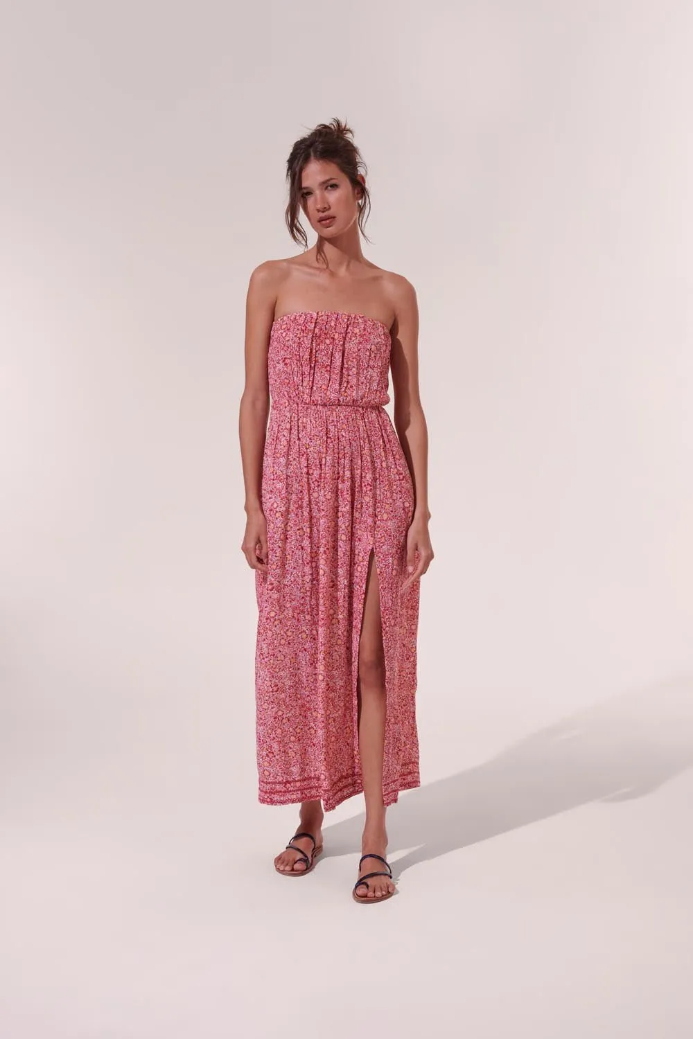 Long Dress Mara - Pink Mayflower sold by Poupette St Barth