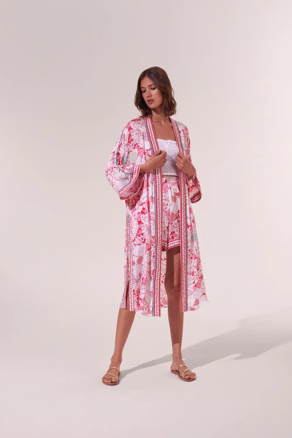 Long Kimono Erica - Pink Macro 70'S Garden sold by Poupette St Barth product image thumbnail 2
