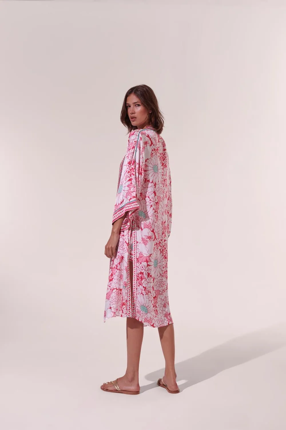 Long Kimono Erica - Pink Macro 70'S Garden sold by Poupette St Barth product image thumbnail 3