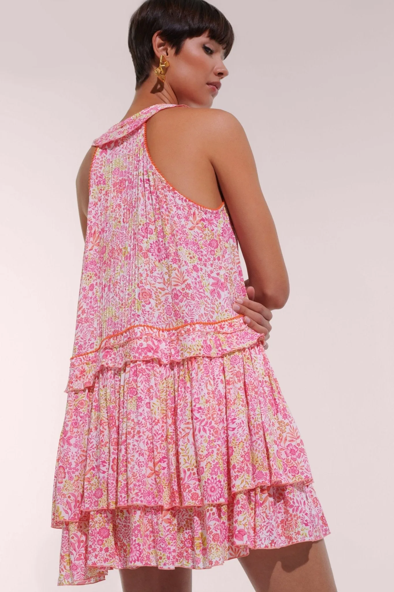 Mini Dress Mae - White Pink Nature sold by Poupette St Barth product image thumbnail 2