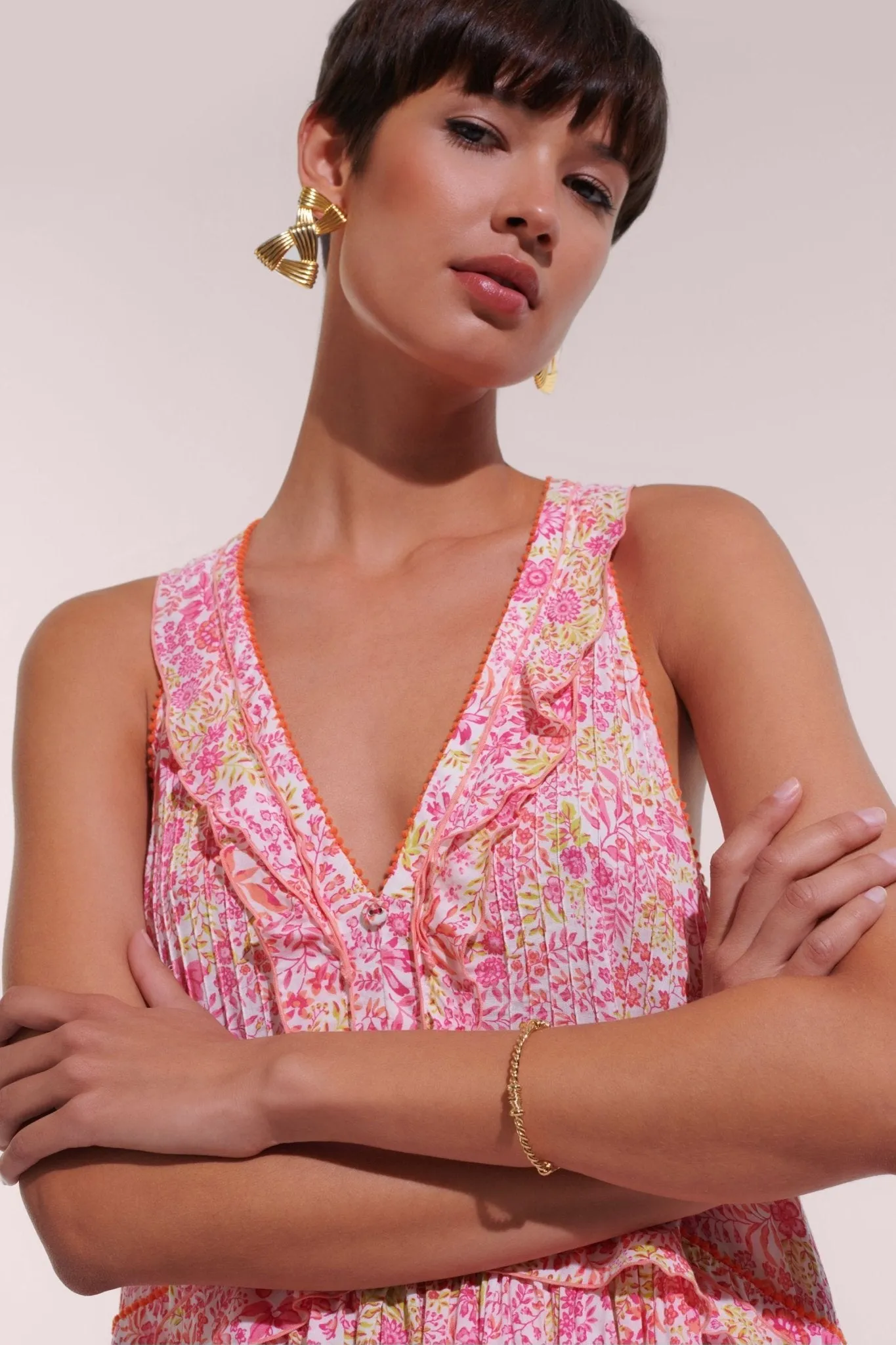 Mini Dress Mae - White Pink Nature sold by Poupette St Barth product image thumbnail 3