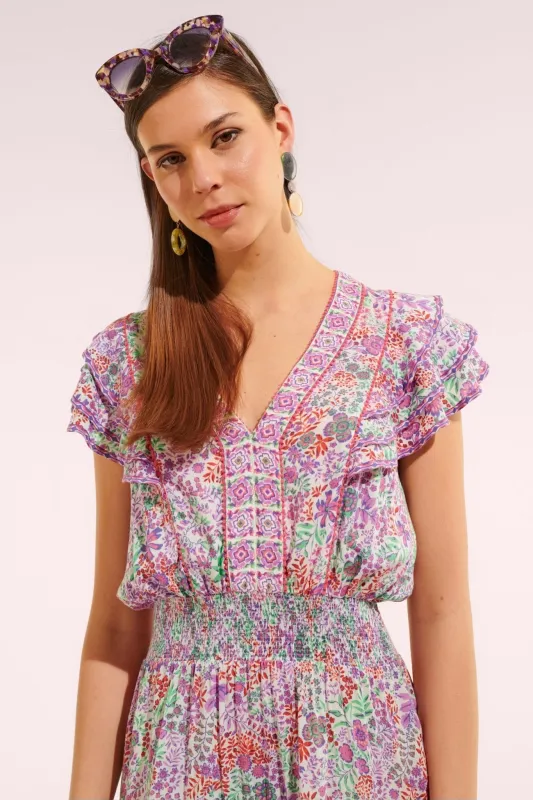 Mini Dress Camila - White Lavender Nature sold by Poupette St Barth