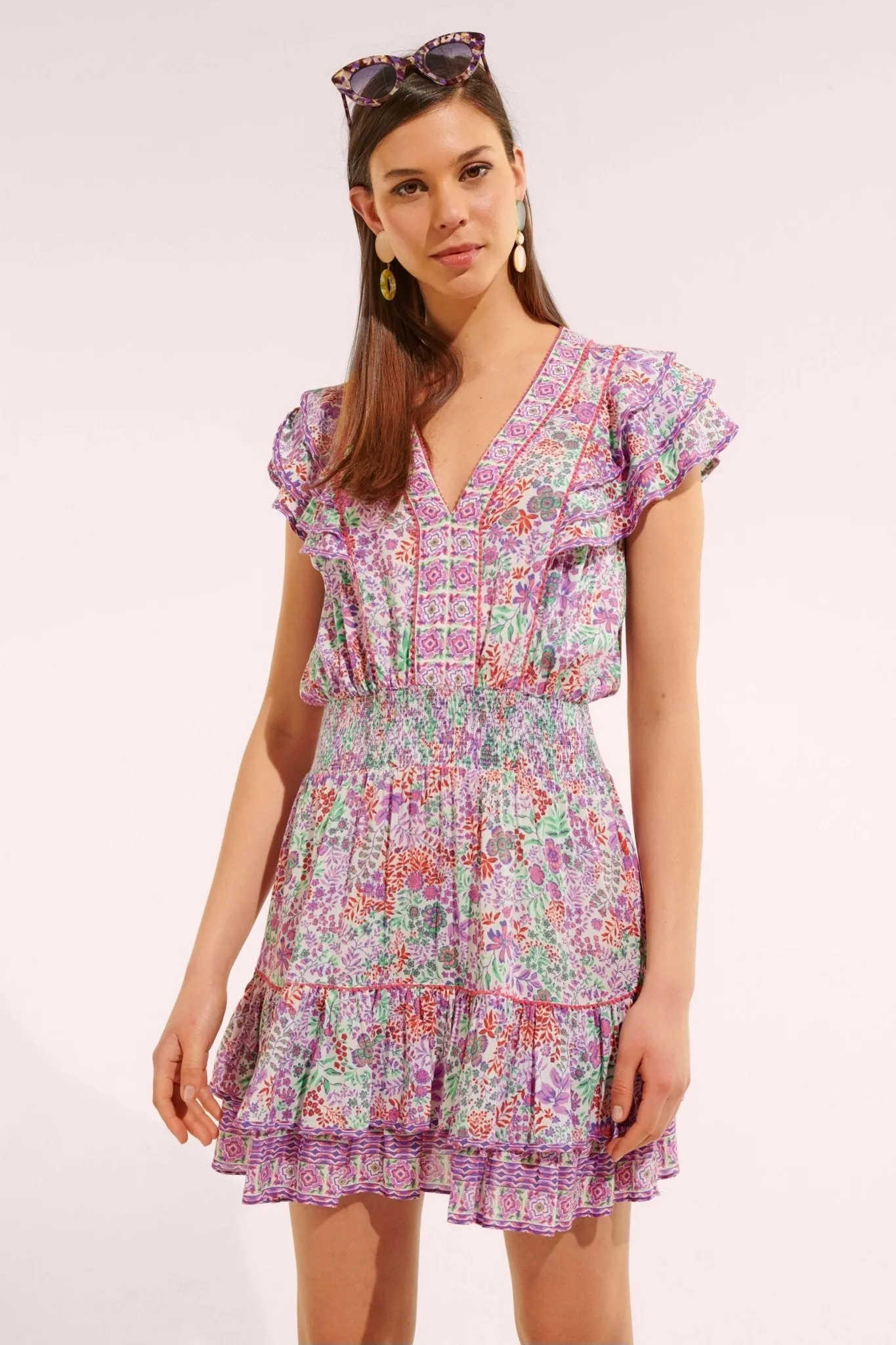 Mini Dress Camila - White Lavender Nature sold by Poupette St Barth product image thumbnail 3