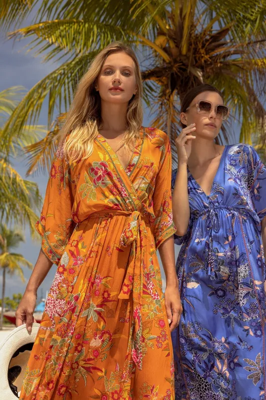 Long Dress Adha - Orange Leo Forest sold by Poupette St Barth