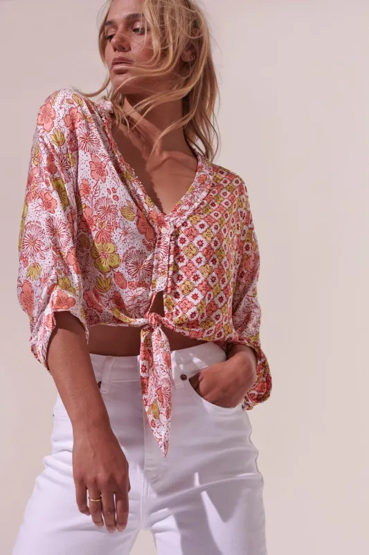 Shirt Azia - White Pink Diagonal Batik sold by Poupette St Barth