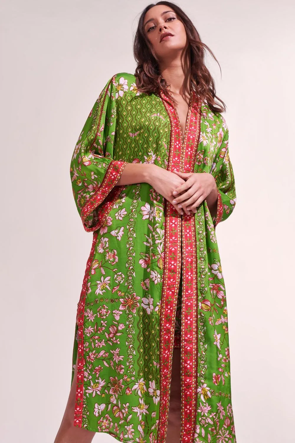 Long Kimono Erica - Green Botanique sold by Poupette St Barth product image thumbnail 2