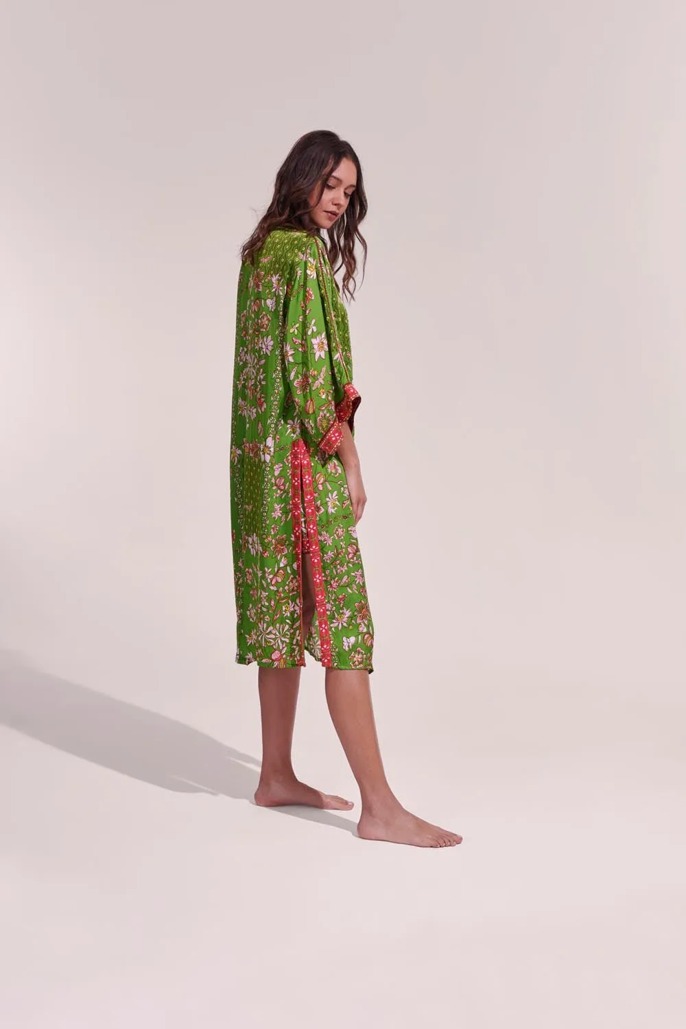 Long Kimono Erica - Green Botanique sold by Poupette St Barth