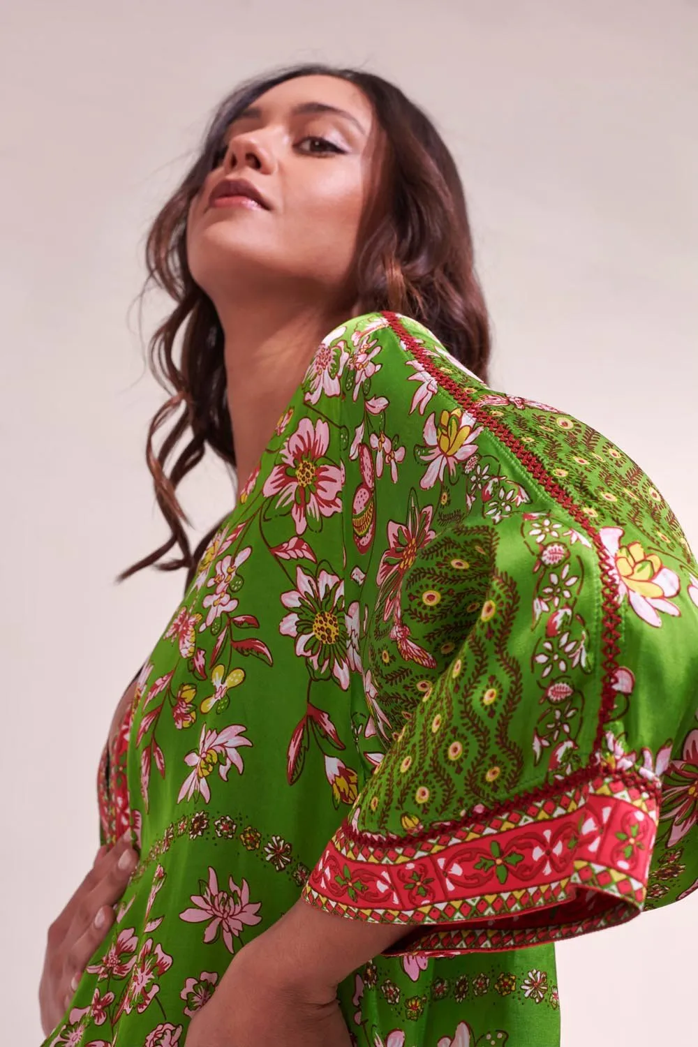Long Kimono Erica - Green Botanique sold by Poupette St Barth product image thumbnail 3