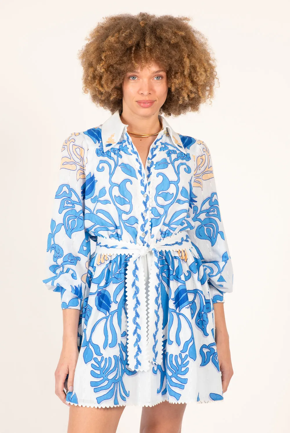 Mini Dress Conti - White Blue Ritual sold by Poupette St Barth