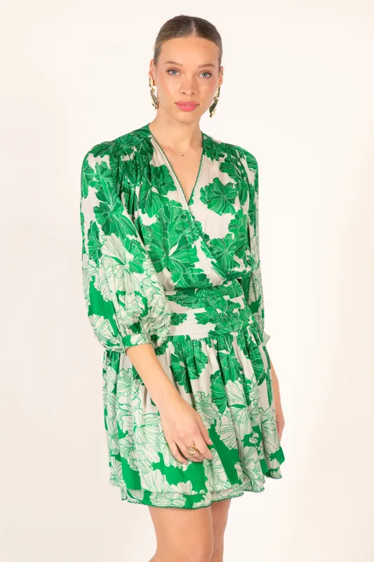 Mini Dress Colleen - Green Flower Bunch sold by Poupette St Barth