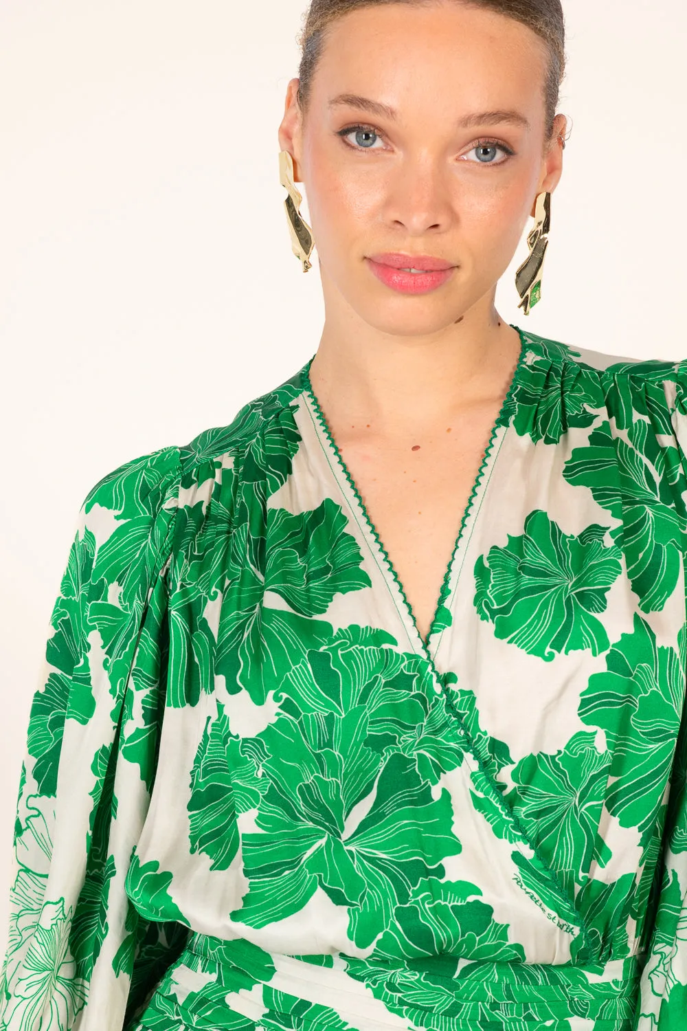 Mini Dress Colleen - Green Flower Bunch sold by Poupette St Barth product image thumbnail 4