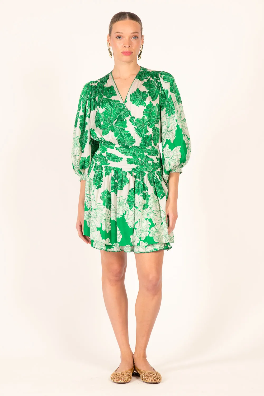 Mini Dress Colleen - Green Flower Bunch sold by Poupette St Barth product image thumbnail 3