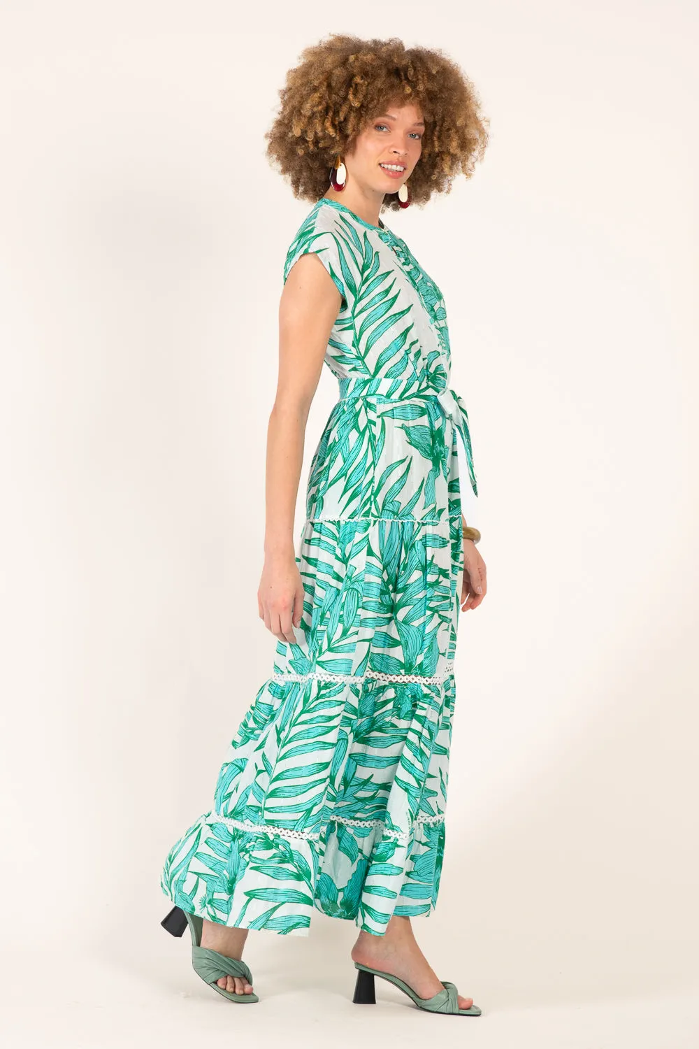Long Dress Kora - Green Palm Leaf sold by Poupette St Barth product image thumbnail 3