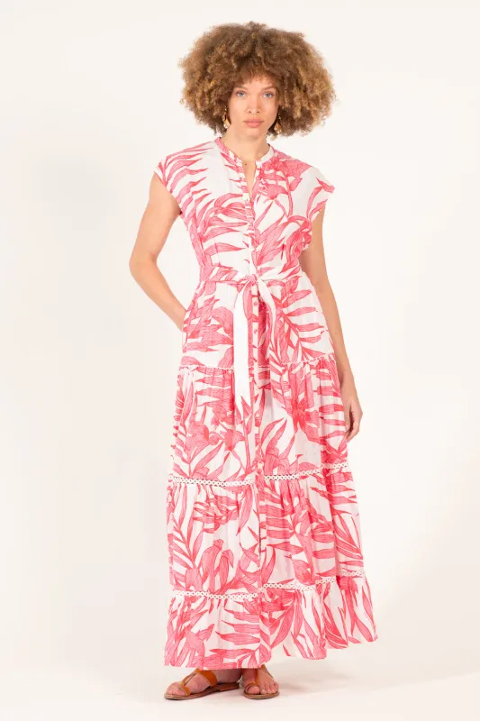 Long Dress Kora - Pink Palm Leaf sold by Poupette St Barth