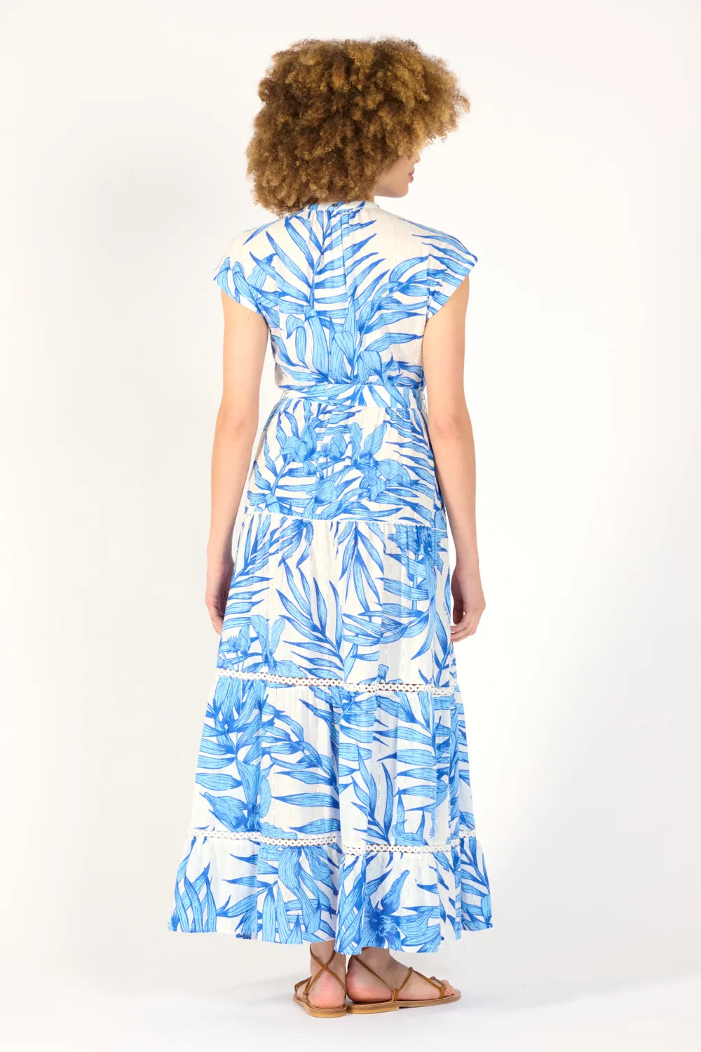 Long Dress Kora - Blue Palm Leaf sold by Poupette St Barth product image thumbnail 4