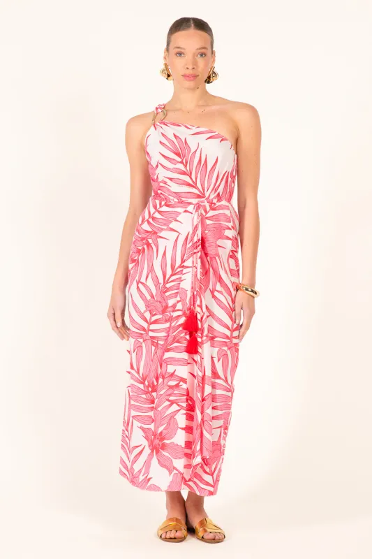 Long Dress Fanny - Pink Palm Leaf made by Poupette St Barth