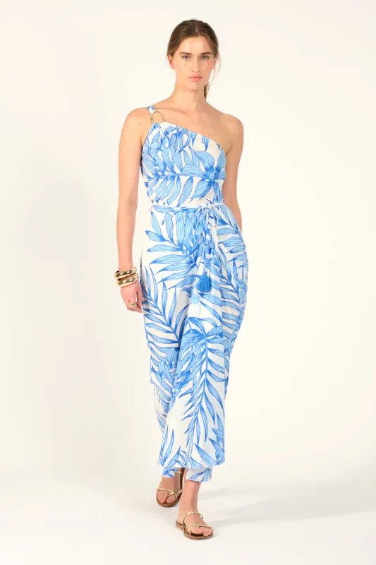 Long Dress Fanny - Blue Palm Leaf made by Poupette St Barth