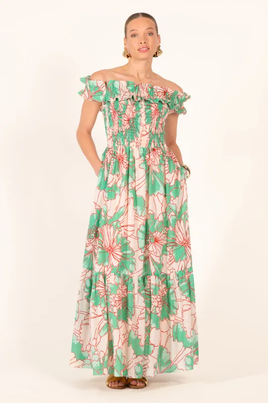 Long Dress Suzanne - Green Petal sold by Poupette St Barth