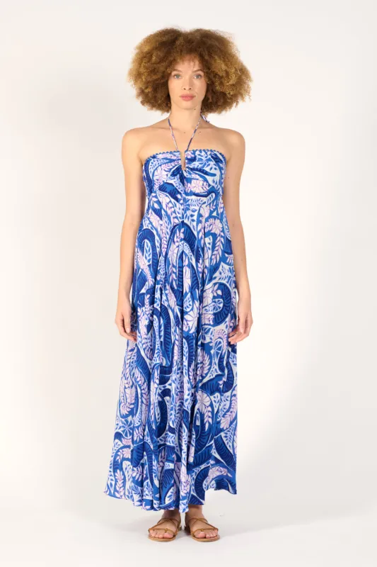 Long Dress Carla - Blue Holy Snake made by Poupette St Barth