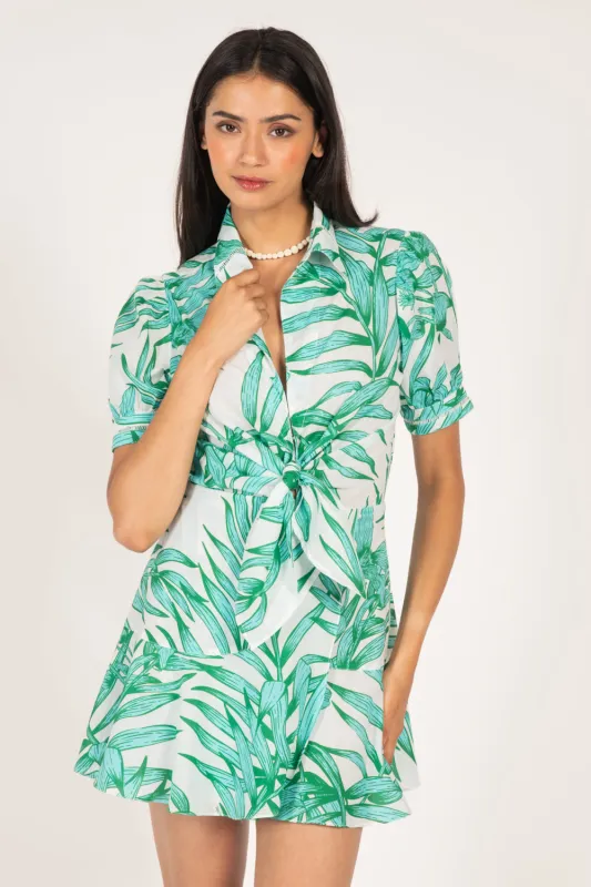 Mini Dress Iris - Green Palm Leaf sold by Poupette St Barth