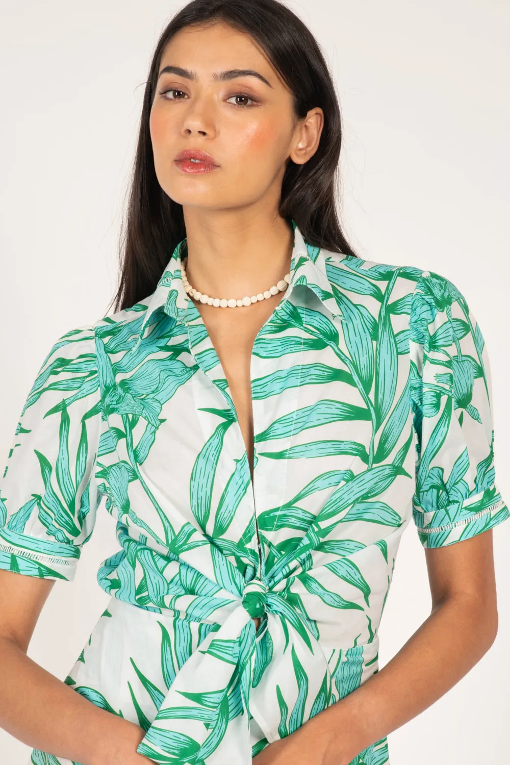 Mini Dress Iris - Green Palm Leaf sold by Poupette St Barth product image thumbnail 3