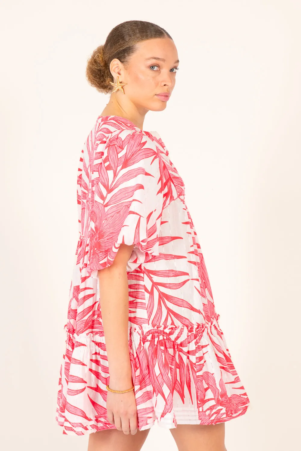 Mini Dress Cruz - Pink Palm Leaf sold by Poupette St Barth product image thumbnail 5
