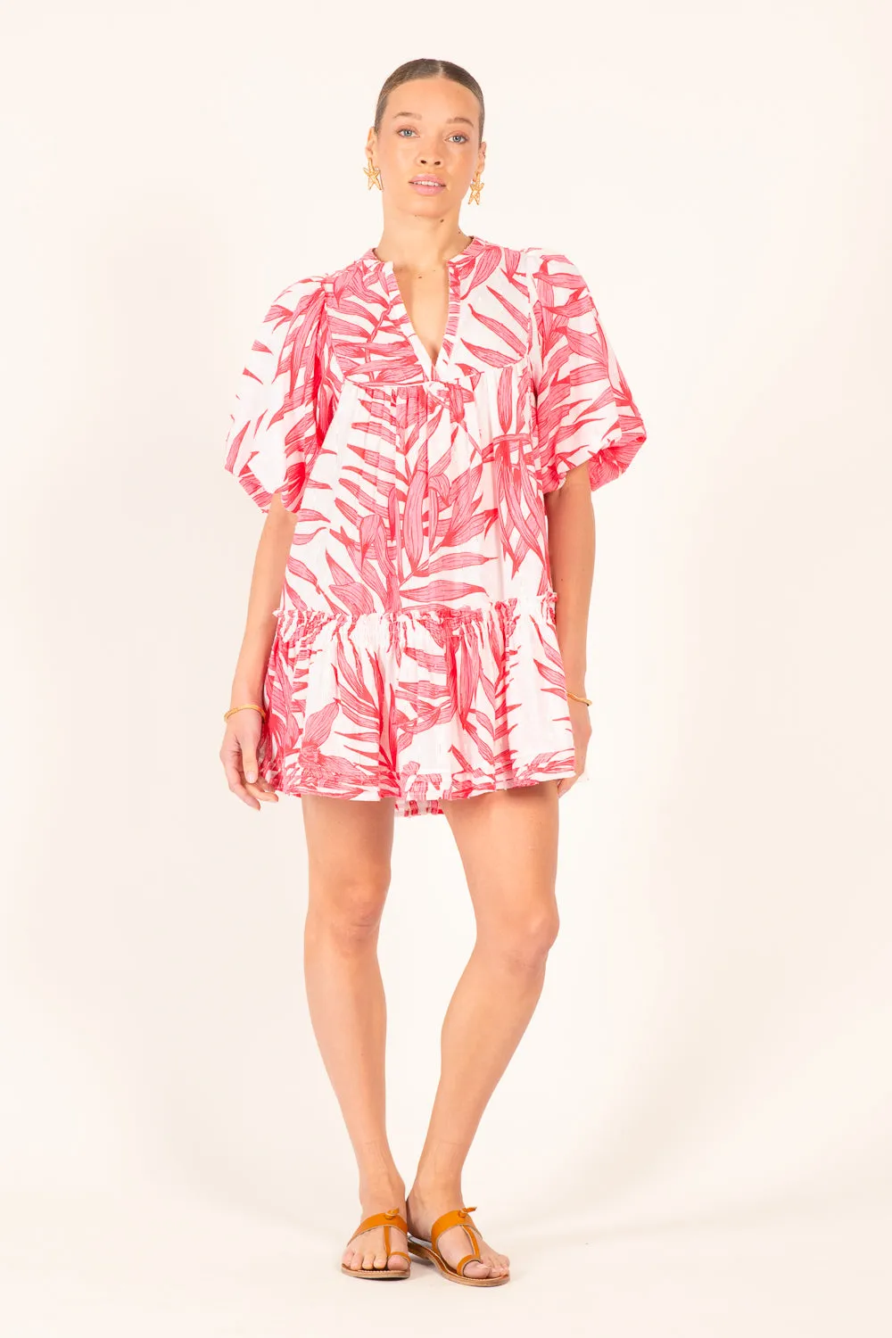 Mini Dress Cruz - Pink Palm Leaf sold by Poupette St Barth product image thumbnail 4