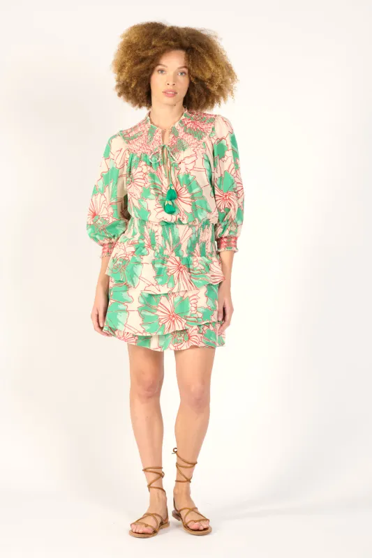 Mini Dress Anna - Green Petal sold by Poupette St Barth