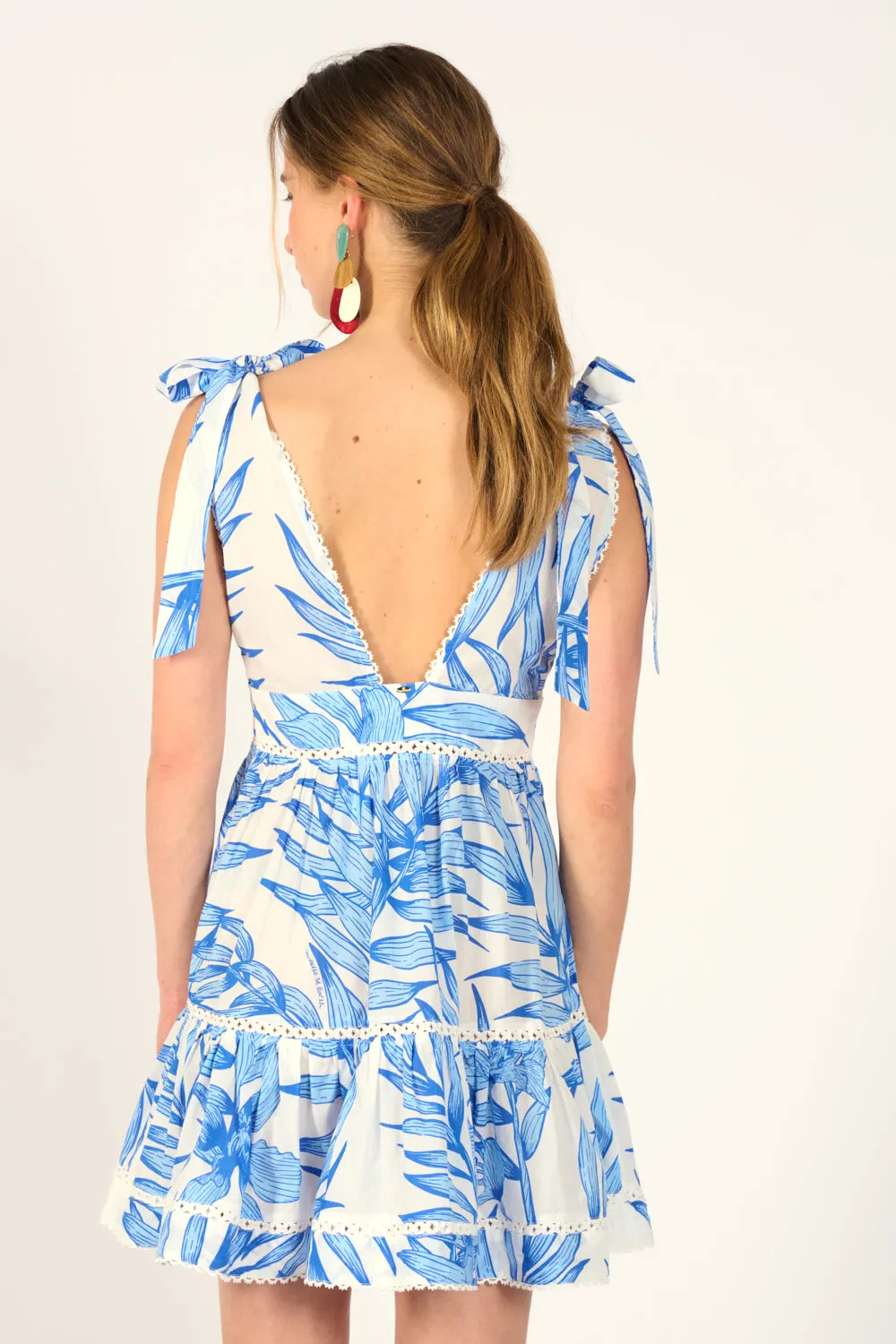Mini Dress Cara - Blue Palm Leaf sold by Poupette St Barth product image thumbnail 4