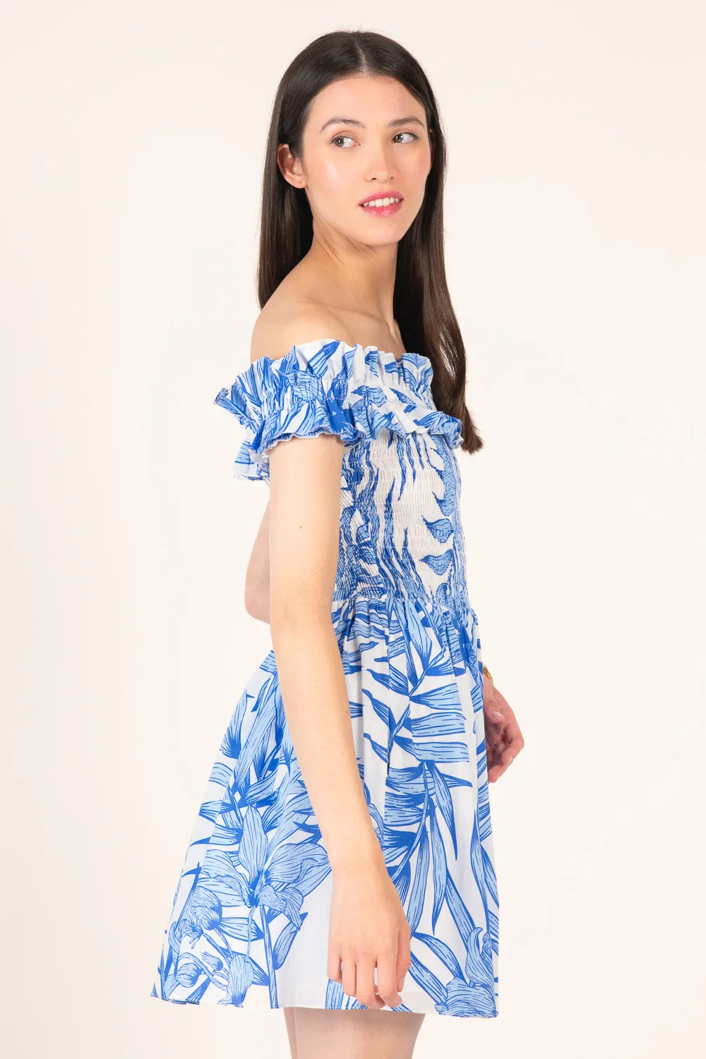 Mini Dress Amber - Blue Palm Leaf sold by Poupette St Barth product image thumbnail 4