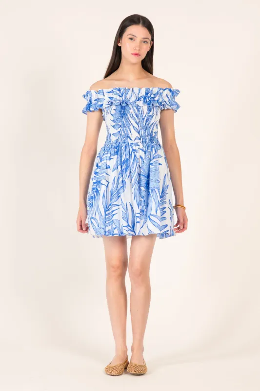 Mini Dress Amber - Blue Palm Leaf made by Poupette St Barth