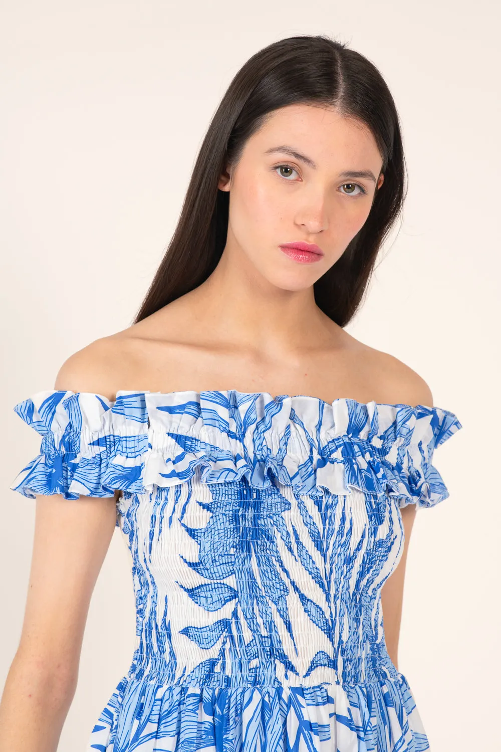 Mini Dress Amber - Blue Palm Leaf sold by Poupette St Barth product image thumbnail 2